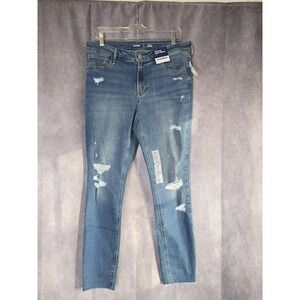 Old Navy Rockstar Women's Mid Rise Super Skinny Jeans Size 12 Long Distressed